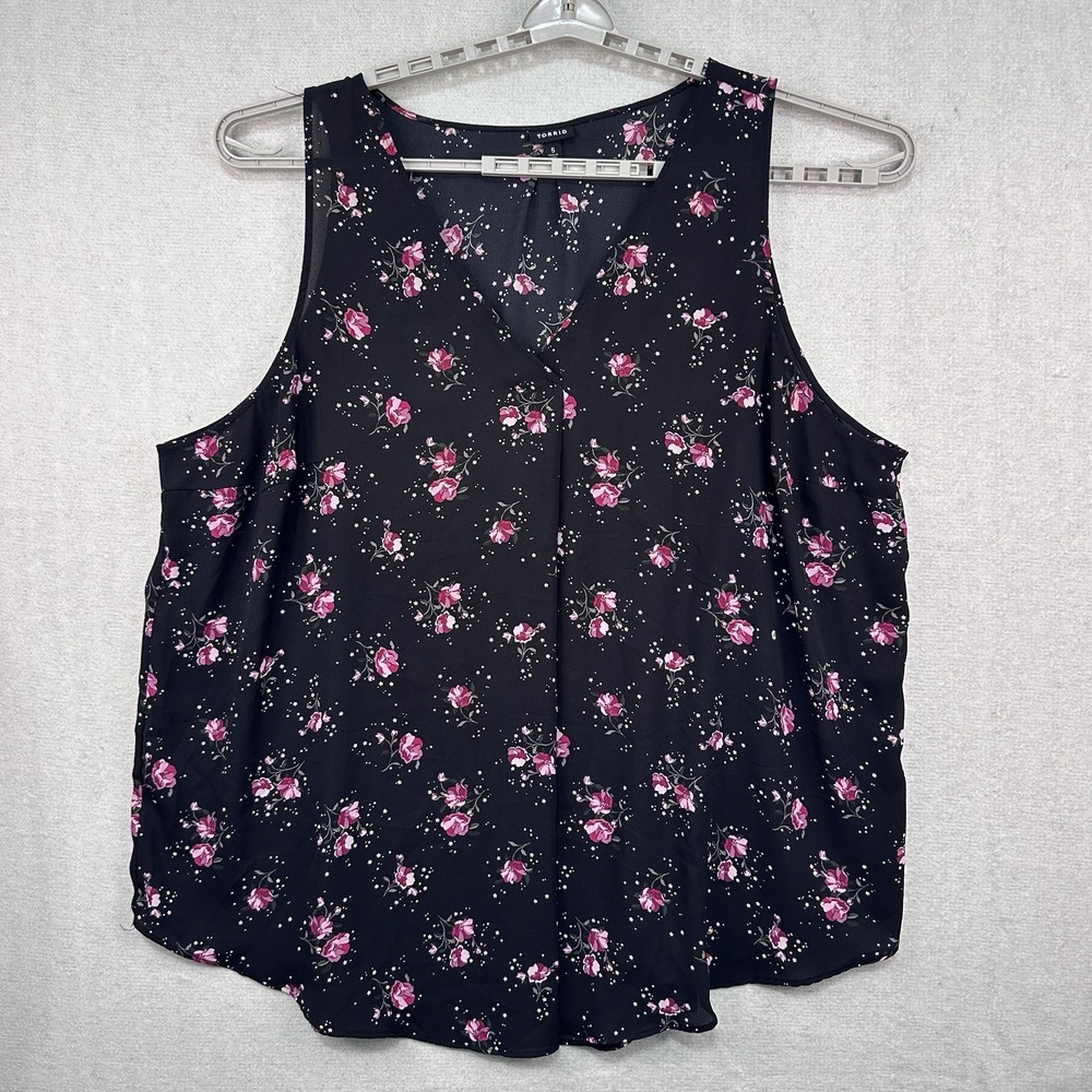 Torrid Black Georgette Tank Top Women's Sz 5 Pink Floral Design Sleeveless